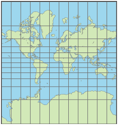 World map using Mercator projection