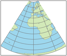 World map using Murdoch 1 conic projection