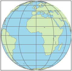 World map using orthographic projection