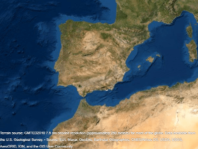 Satellite view of Spain