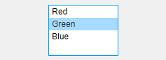 List box with three items: "Red", "Green", and "Blue"