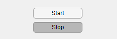 Two state buttons stacked vertically. The top button is labeled "Start". It is light gray in color. The bottom button labeled "Stop" is a darker gray.