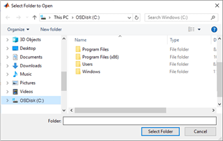 Folder selection dialog box