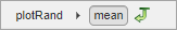 Bread-crumb style function call stack showing the two functions called, displayed left to right. The first function is plotRand the second function is mean. The step out button displays to the right of the function call stack.