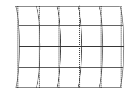 Grid with curved lines with straight lines superimposed.
