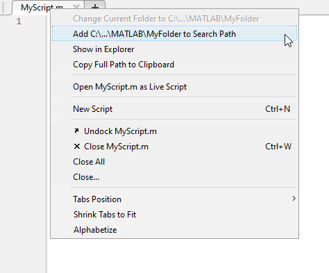 Context menu that appears when you right click a tab in the Editor.