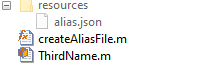 Work folder structure with class renamed twice, script, and alias file