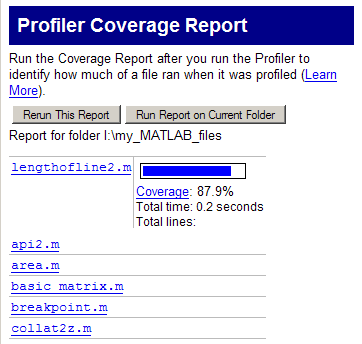 Contents of the Profiler coverage report
