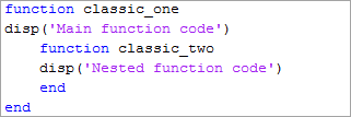 Function containing code and a nested function, with the code for each function aligned to the function declaration.