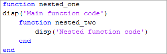 Function containing code and a nested function, with the code in the nested function indented from the nested function declaration.