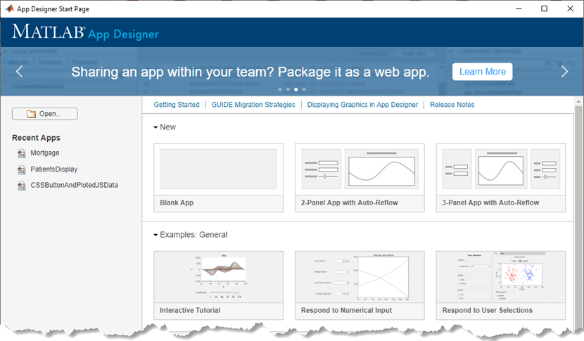 App Designer Start Page