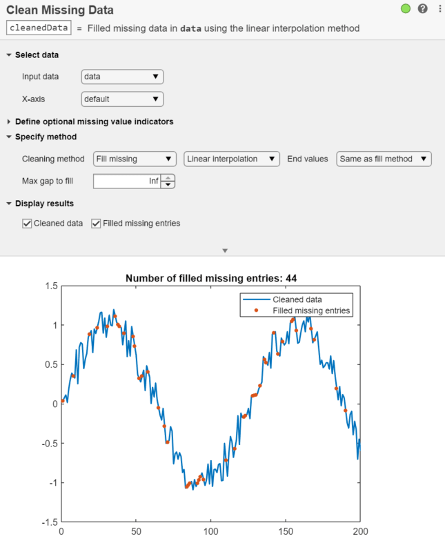 Clean Missing Data task in Live Editor