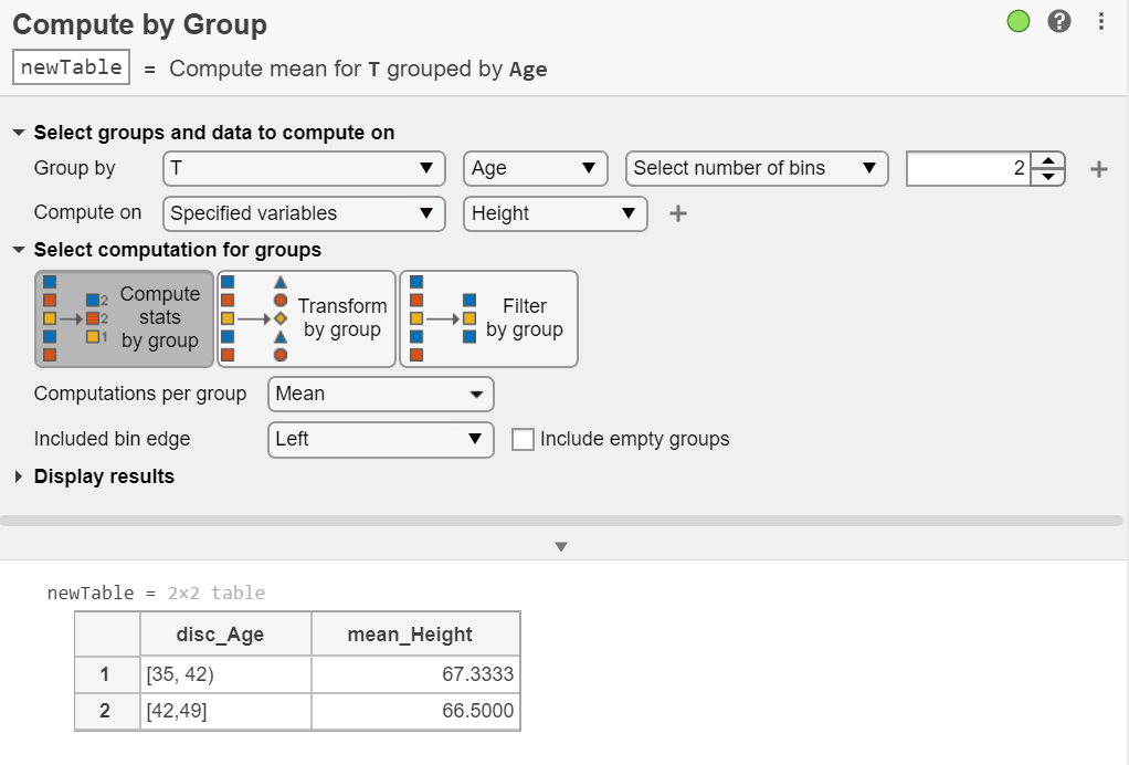 Compute by Group task in Live Editor