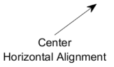 View of center horizontal alignment. The arrow is pointing diagonally up to the right, and two lines of text are horizontally centered under the tail of the arrow.