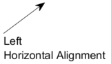 View of left horizontal alignment. The arrow is pointing diagonally up to the right, and two lines of text begin under the tail of the arrow and continue with text to the right.