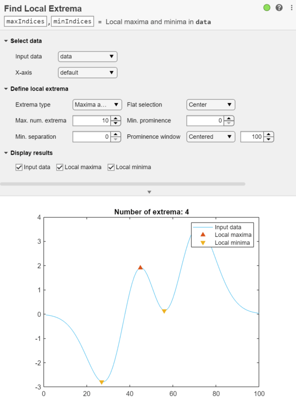 Find Local Extrema task in Live Editor