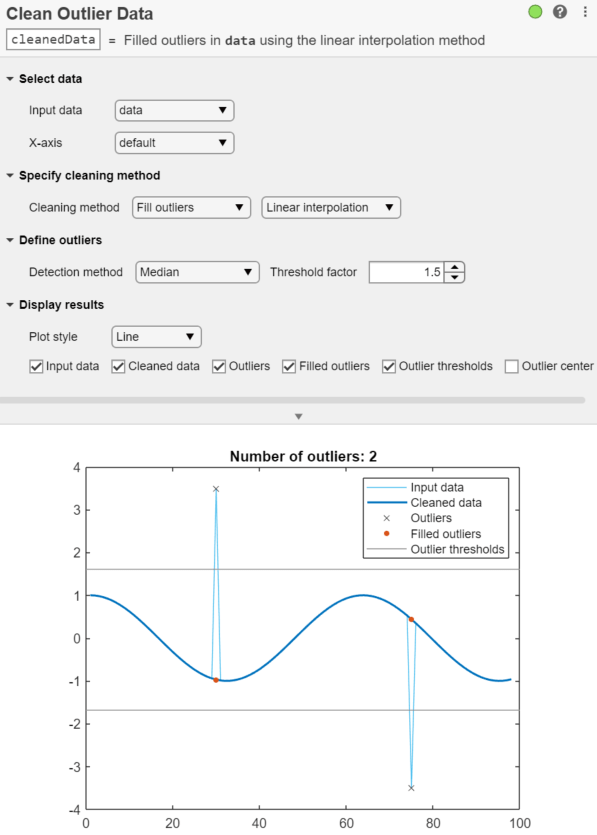 Clean Outlier Data task in Live Editor