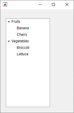 A tree with nodes listing fruits and vegetables. All node font is black.