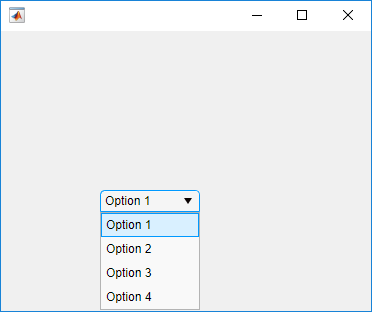 UI figure window with a drop-down component. The drop-down has four options, labeled Option 1 through Option 4.