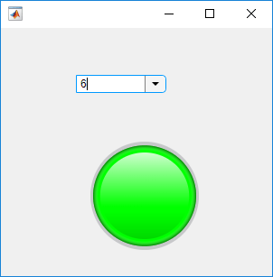 UI figure window with an editable drop-down above a large lamp. The value in the drop-down is 6.