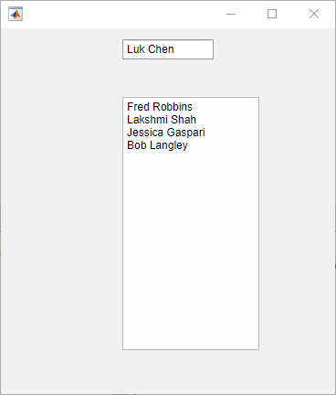 An app with an edit field and a text area. The edit field contains a name, and the text area has a list of multiple names.