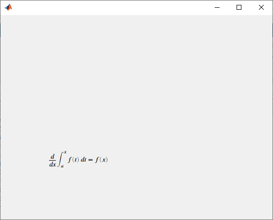 A label in a figure window with the fundamental theorem of calculus rendered using LaTeX. The equation contains a formatted fraction and integral sign.