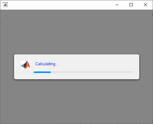 A progress dialog box with an icon of the MathWorks logo and a message that says "Calculating..." in blue text.