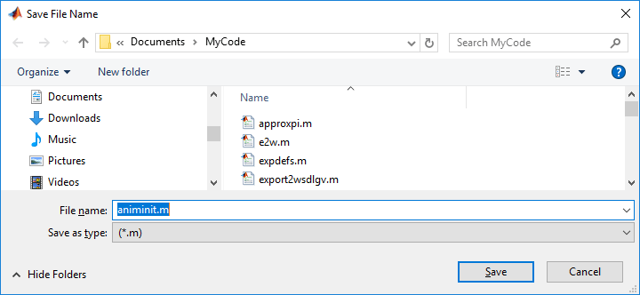 File selection dialog box with the file name and save as type set. There are buttons to save and cancel in the bottom right.