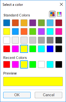 Color picker. The window displays Select a color at the top. The yellow color is selected.
