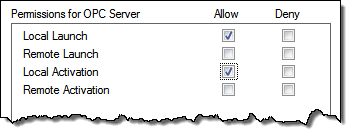 OPC server permissions allowing local launch and activiation