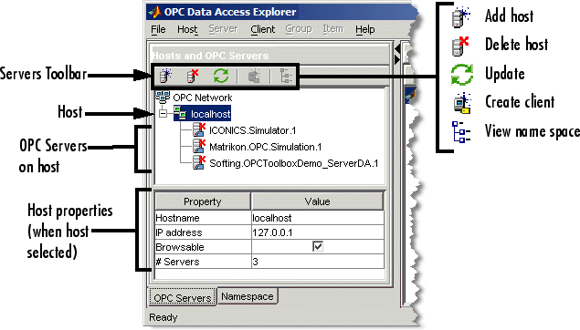 OPC Data Access Server showing localhost servers