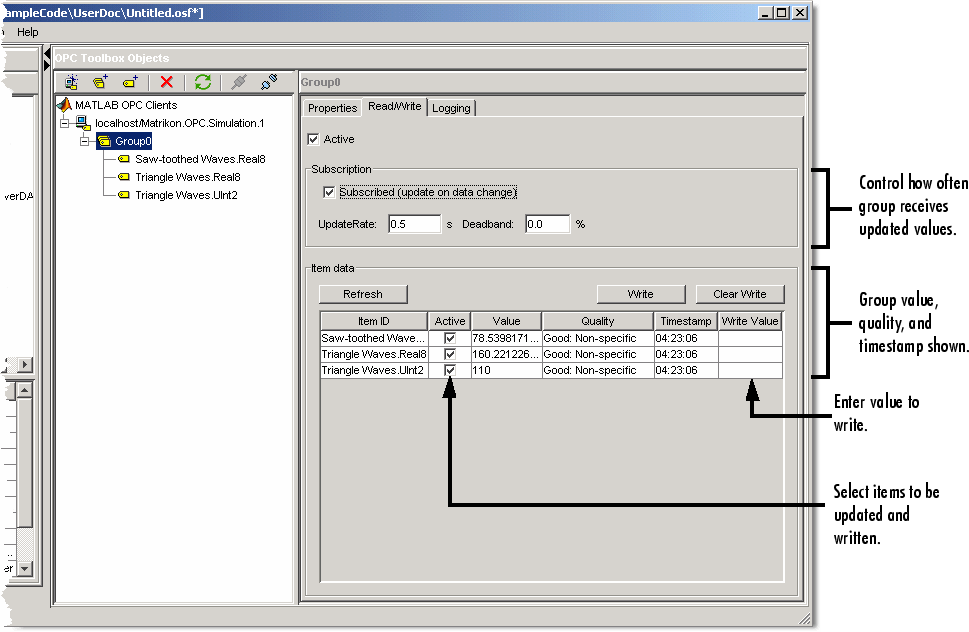 Read/write settings for selected group