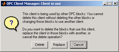 Dialog when client is in use