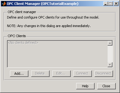 OPC client manager dialog