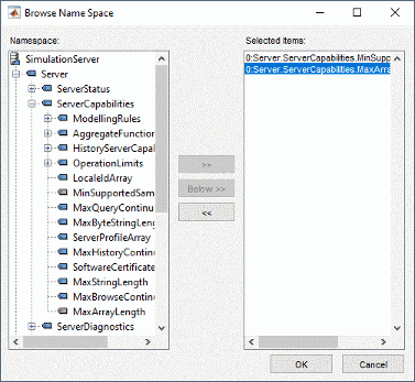 Name space browser with selected items