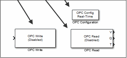 Drag OPC Configuration, OPC Write, and OPC Read blocks into your model