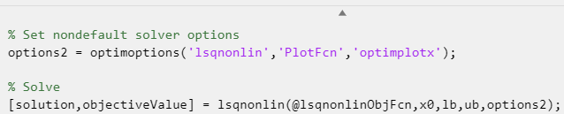 lsqnonlin options and run syntax