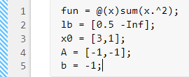Five lines of code defining initial parameters