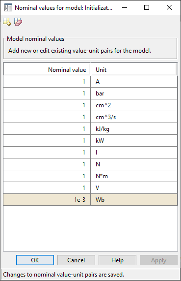 Nominal value window displaying a new entry for 1e-3 Wb.