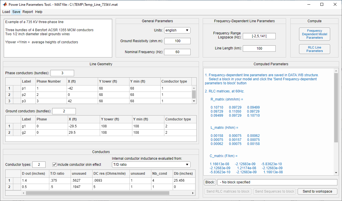 Power Line Parameters app