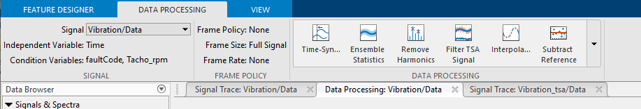 Active data processing tab