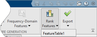 The Rank Features button is in the middle. The name FeatureTable1 is immediately beneath it.