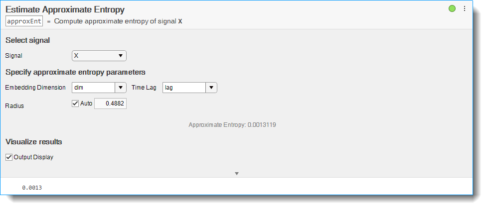 Estimate Approximate Entropy task in Live Editor