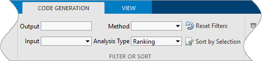 Code Generation tab in Diagnostic Feature Designer with Analysis Type filter set to the ranking option