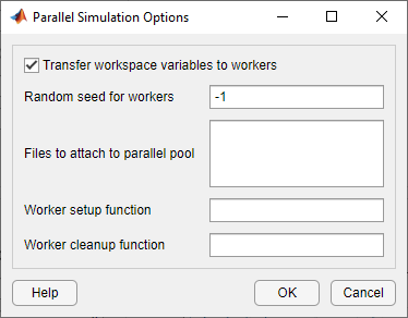 Parallel simulation options dialog box.