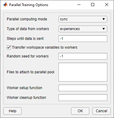 Parallel training options dialog box.