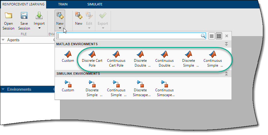 You can select one of several predefined MATLAB environments.