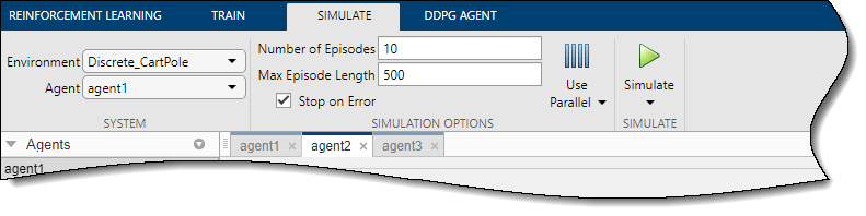 Specify simulation options on the Simulate tab.