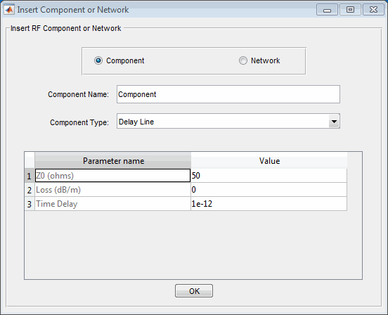 Insert Component or Network dialog box