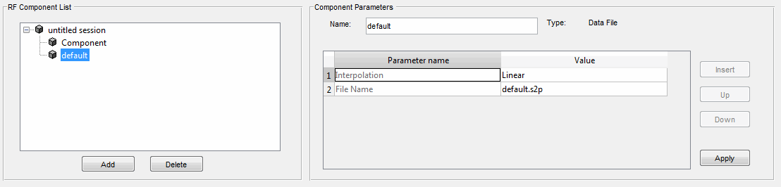 'default' in the component list pane
